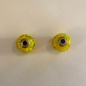 Pandora XL Murano Yellow Floral Glass Charms S925 ALE Set of 2 Sterling Silver